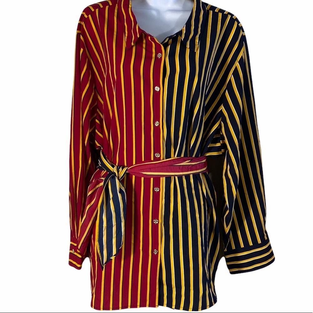 Tommy Hilfiger Striped Blouse with belt Sz 3X NWT